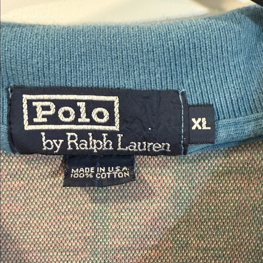 Vtg 1980's Ralph Lauren Pastel Blue/Pink Plaid Polo Shirt Made in USA XL